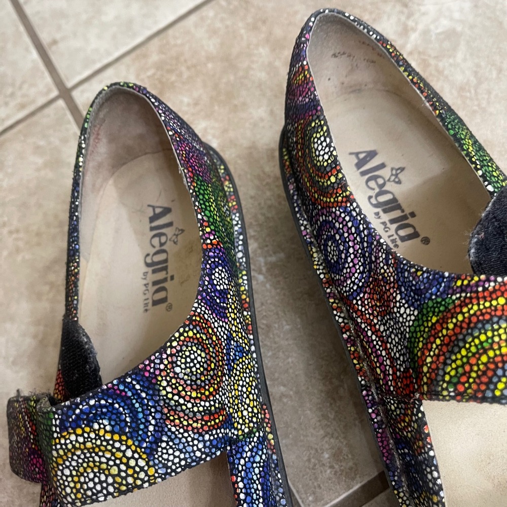 Alegria Paloma Multi Color Mosaic Dot Leather Mary Jane Clog Shoes Woman 9.5-10 - Picture 4 of 11